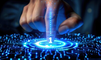 指尖点击科技按钮未来创新交互技术光环