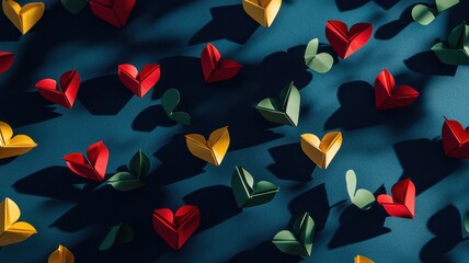 Paper Hearts in African Colors on Dark Blue