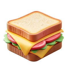 Stylized 3D Cartoon Sandwich Icon on Minimalist White Background