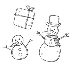 Snowman Sketches. Stock Vector. Doodle snowman. Decorative element for Christmas