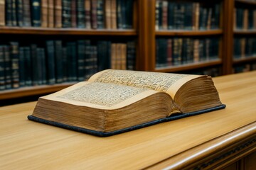 Obraz premium An ebook reader displaying an ancient text in a modern library, juxtaposing history and technology