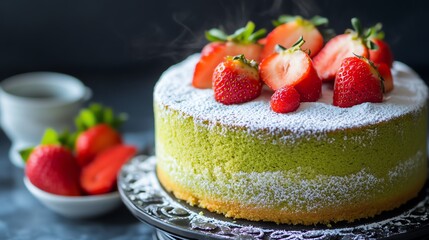 Delicious strawberry cake with fresh strawberries.
