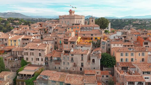 Aerial view of the Hauts de Cagnes village, Cagnes-sur-Mer, Cote d'Azur, France.