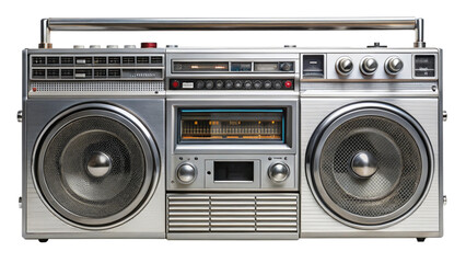 vintage boombox audio cassette recorder, transparent background
