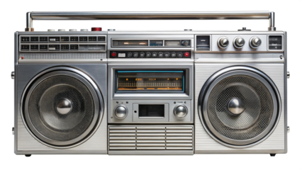 vintage boombox audio cassette recorder, transparent background