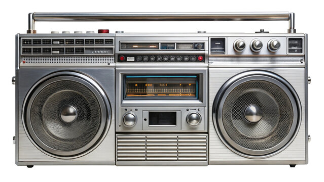 vintage boombox audio cassette recorder, transparent background