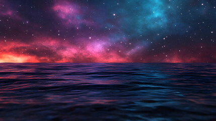 stunning cosmic scene featuring vibrant moonlight reflecting on tranquil waters, surrounded by colorful starry sky. atmosphere evokes sense of wonder and serenity