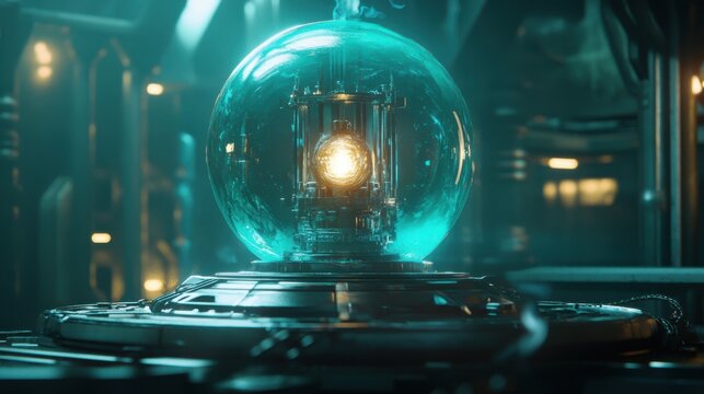 Futuristic glowing orb in a technological setting. - Powered by Adobe