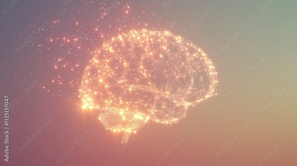 Leinwandbilder a vibrant representation of a brain formed by glowing points and lines, featuring ample space for ad