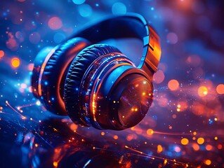Headphones on a bright shiny background.