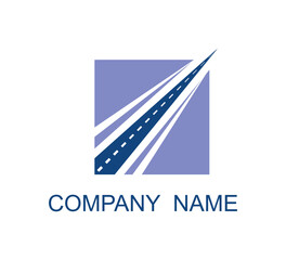 Curving tarred road logo or highway icon Circumflex Roads Logo Set markings with diminishing perspective to infinity,cartoon illustration isolated on read.