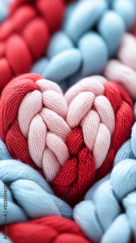 Poster delicate heart shape created from colorful wool fibers, emphasizing craftsmanship and creativity in 