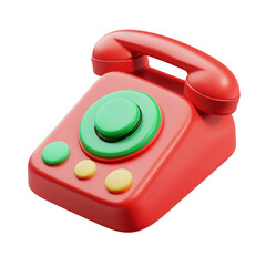 Stylized Red Cartoon Telephone with Green Speech Bubble Icon on White Background