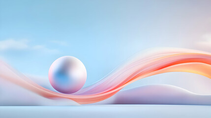 3d Render, Abstract Surreal landscape with colorful scene, pastel ball floating in the air with rainbow grass dune and arch with beautiful sky background