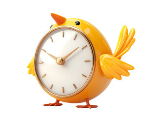 Cute Yellow Bird Clock with Hands on Transparent Background