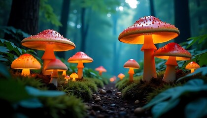 Fantasy Mushroom Wallpaper in 4K – Glowing Mushrooms in a Jungle Forest, Enchanting Jungle Background
