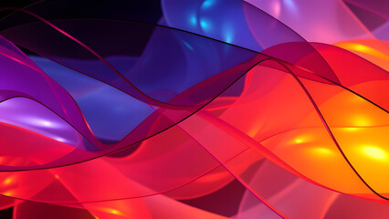 Overlapping transparent sheets of glowing color forming a dynamic, fluid structure