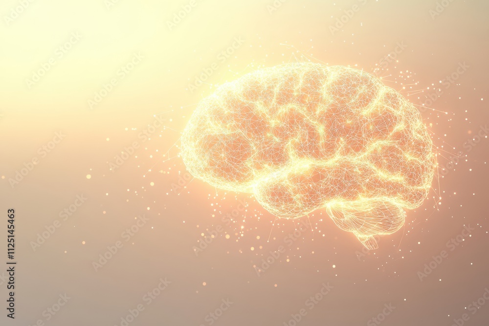 Aufkleber a glowing brain made of interconnected light points and lines offers a space for creative text, symb