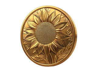 Fototapeta premium Gold Coin with Sunflower Design on Transparent Background
