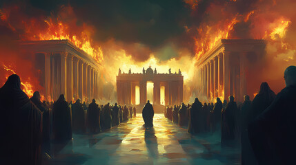 Celestial court convened, with saints and sinners alike facing the divine tribunal of justice, judgment day, doomsday, god is judging,. Omniscient. Illustration