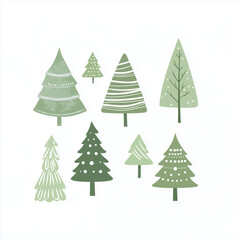 Obraz premium Square minimalist illustration of several Christmas trees on a white background, New year or Christmas concept for postcard, varying shapes and sizes