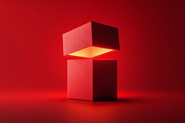 Red Gift Box Concept with Glowing Light for Festive Product Showcase