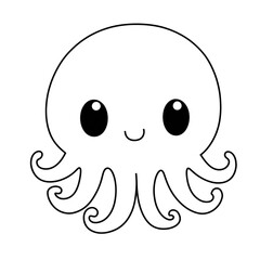 Fototapeta premium An octopus with kawaii eyes. Simple and easy coloring book for kids, cartoon style.