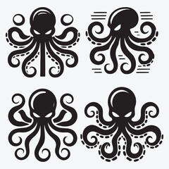 Octopus Silhouette Clip Art Vector illustration Isolated on White Background