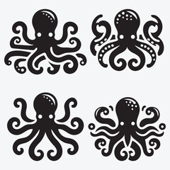 Octopus Silhouette Clip Art Vector illustration Isolated on White Background