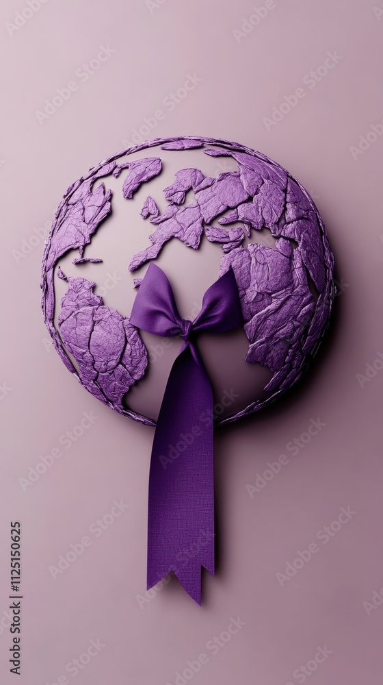 Poster a purple earth globe with a bow: a symbolic representation of global unity and preservation
