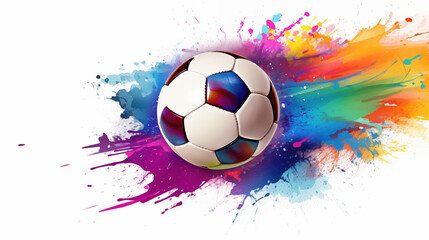 Naklejka premium Colorful Soccer Ball with Vibrant Splash Background