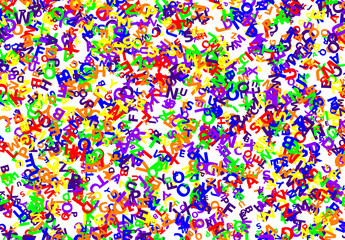 uppercase letters randomly colored and arranged on a white background perfect as a concept of school or dyslexia