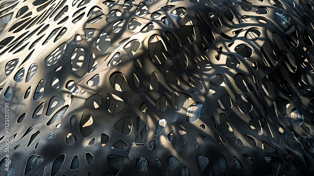 Poster an abstract design of a building with a facade covered in intricate, fractal patterns that change wi
