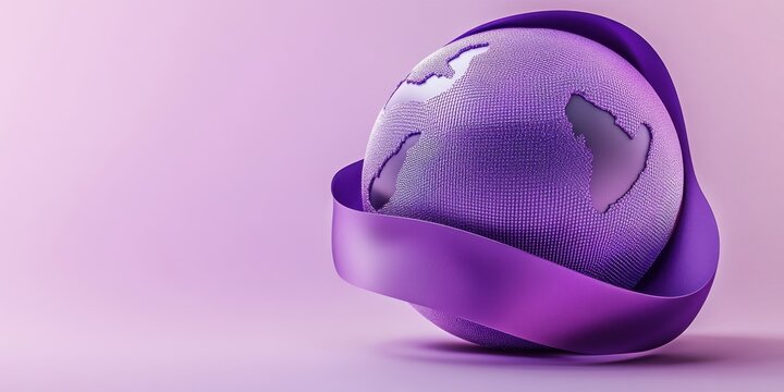 Purple Globe Encircled by a Ribbon: A 3D Render of Global Unity and Harmony
