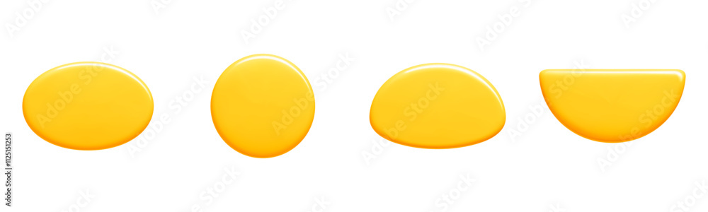 Poster text banner shapes in 3d bright yellow vector. collection features oval, circular, rounded irregular