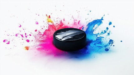 Vibrant Ice Hockey Puck with Color Splash