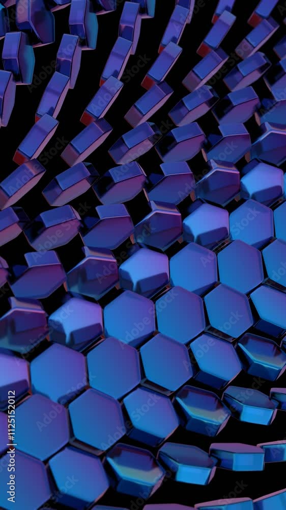 Poster futuristic hexagonal pattern with blue metallic shine