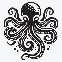 Octopus Silhouette Clip Art Vector illustration Isolated on White Background