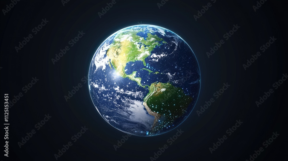 Poster a digital globe floating in space with glowing data points, representing technology and global conne
