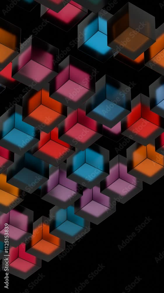 Poster abstract colorful cubes in a geometric pattern