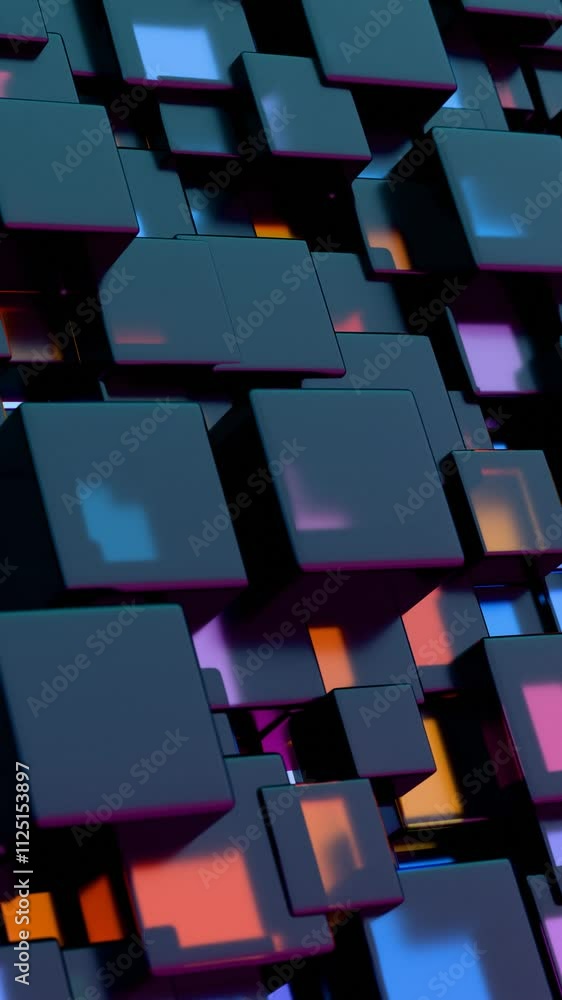 Poster 3d abstract dark cubes with vivid gradient reflections