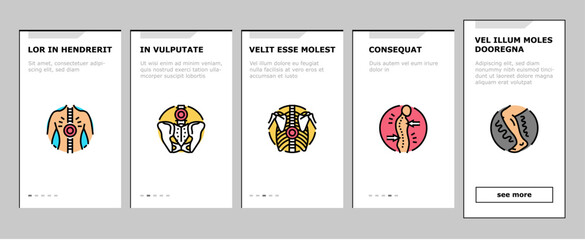 osteoporosis bone pain calcium onboarding mobile vector health anatomy, spine doctor, knee woman, arthritis density, hip femur, structure osteoporosis bone pain calcium illustrations