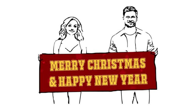 Merry Christmas and Happy New Year Animation Digital banner With Girl and Boy