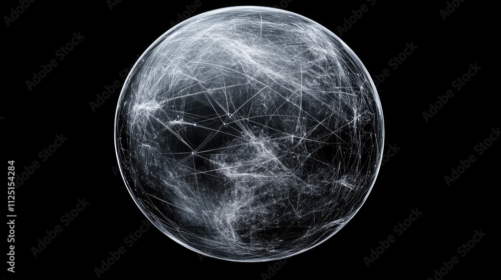 Poster a futuristic, transparent globe with glowing digital lines and nodes, representing the modern global