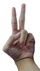 Hand gesture V sign for victory or peace sign isolated on white background
