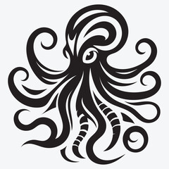 Octopus Silhouette Clip Art Vector illustration Isolated on White Background