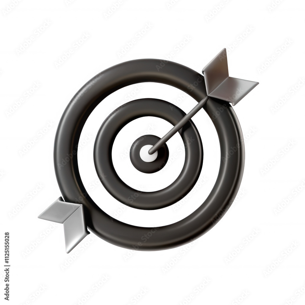 Poster a 3d model of a target icon featuring concentric circles and arrows, symbolizing focus and direction