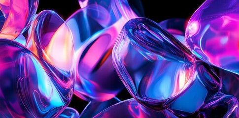 Neon Curved Shapes on Black Background AI generated illustration