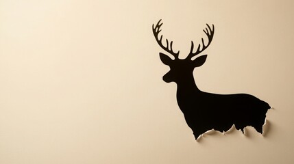 Christmas Festive Decor: Silhouette of a Reindeer Emerging Through Torn Paper