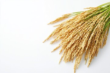 Cluster of Golden Paddy Ears on White Background AI generated illustration